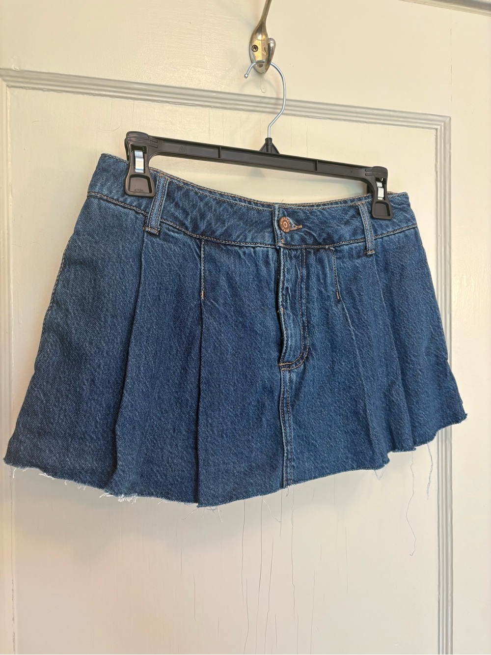 Denim Pleated Mini Skirt - Blue